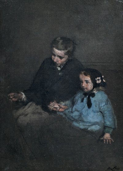 Siblings Holding Hands by Auguste Theodule Ribot